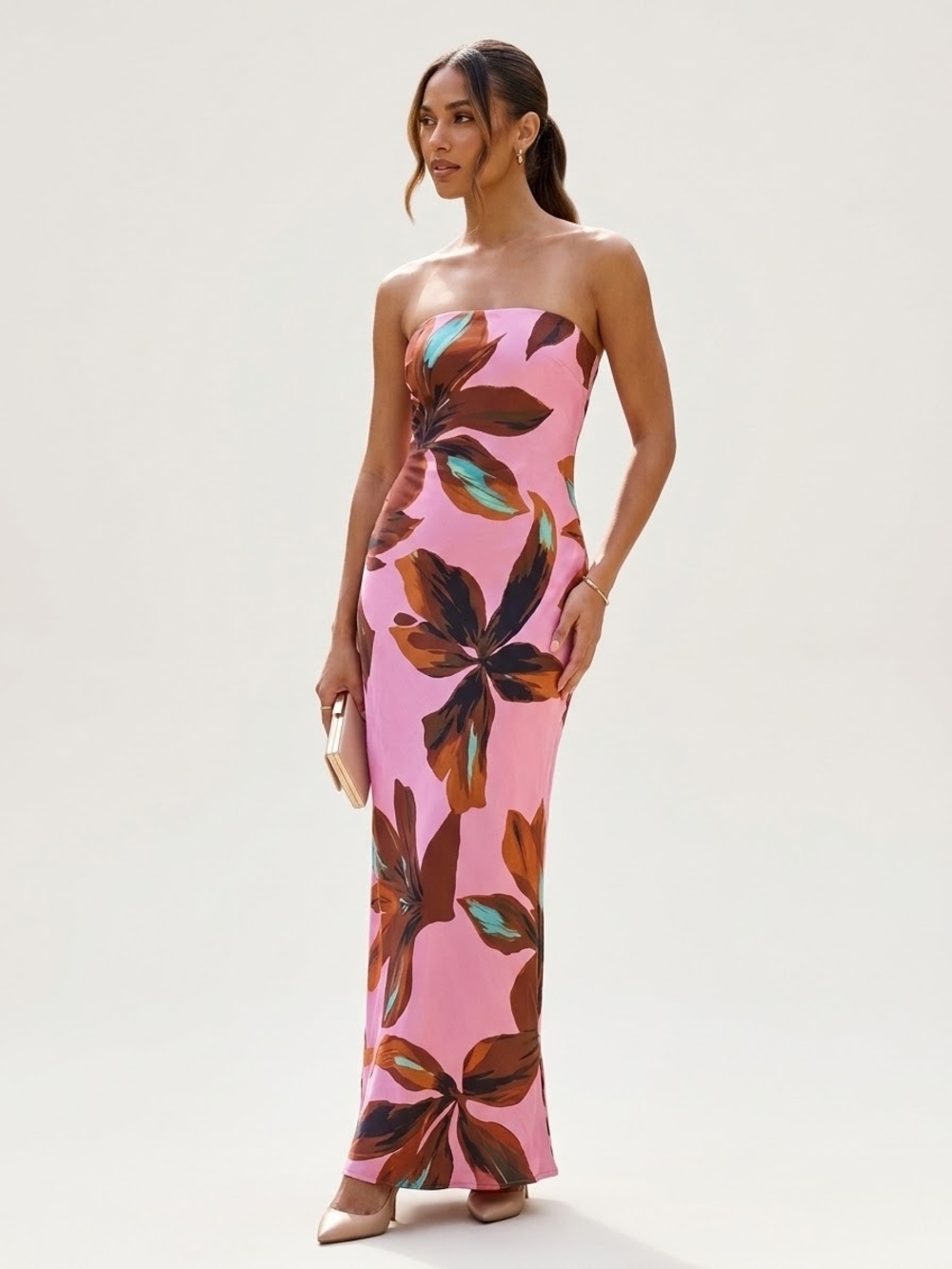 Camila Coelho Pink Strapless Floral Column Dress